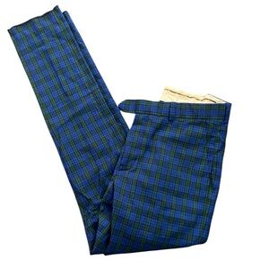 Express Wool Men’s Pants Blue Green Check Unhemmed 32x35